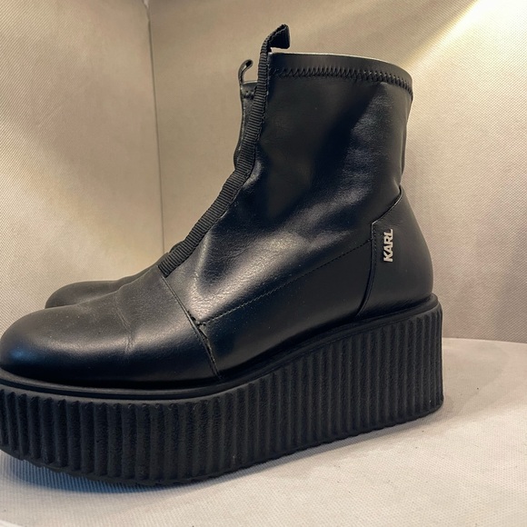 Karl Lagerfeld Leather Platform Fashion Boots - Picture 3 of 6